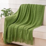 BATTILO HOME Green Throw Blanket with Fringe Geometric Spring Bed Throws Decorative Large Throw for Couch Sofa Indoor OutdoorGreen 50"x60"