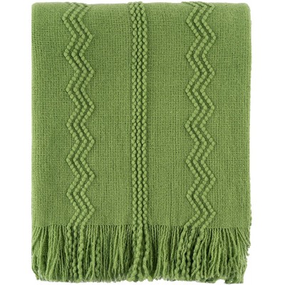 BATTILO HOME Green Throw Blanket with Fringe Geometric Spring Bed Throws Decorative Large Throw for Couch Sofa Indoor OutdoorGreen 50"x60"
