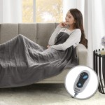 Beautyrest Fleece Electric Blanket Heated Throw Wrap Super Soft Hypoallergenic with Auto Shutoff-3-Setting Controller 50 x 60 in Grey