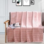 Bertte Decorative Stripe Lightweight Fleece Cozy Sofa Bed Seasons Throw 330 GSM Soft Plush Fuzzy Warm Fluffy Blanket 50"x 60" Pink