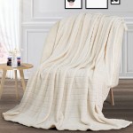 Bertte Plush Throw Blanket Super Soft Fuzzy Warm Blanket | 330 GSM Lightweight Fluffy Cozy Luxury Decorative Stripe Blanket for Bed Couch 50"x 60" Ivory White