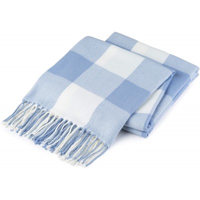 Buffalo Plaid Throw Blanket for Couch Farmhouse Throw with Check Pattern Soft Woven with Decorative Fringe Lightweight for Bed Sofa Chair Office Outdoor 50 x 60 in. Light Blue