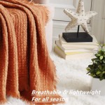 CREVENT Farmhouse Rust Knit Throw Blanket for Couch Sofa Chair Bed Home Decoration Soft Warm Cozy Light Weight for Spring Summer Fall 50''X60'' Caramel Brown Burnt Orange