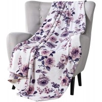 Decorative Throw Blankets: Soft Plush Lively Rose Floral Accent for Couch or Bed Colored: Blush Pink Purple Navy Blue Grey White
