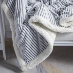 DISSA Sherpa Fleece Blanket Reversible Fuzzy Blanket Super Soft Blanket Plush Fluffy Blanket Warm Cozy Blanket with Strip Flannel Throw Blanket for All Season for Couch Bed Sofa Chair Grey 51" x63"