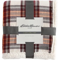 Eddie Bauer Plush Sherpa Fleece Throw Soft & Cozy Reversible Blanket Ideal for Travel Camping & Home Edgewood Red