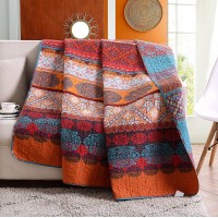 Exclusivo Mezcla Cotton Boho Stripe Quilted Throw Blanket Reversible Exotic Quilt Blanket 50X60 Inch Machine Washable and Dryable