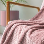 Exclusivo Mezcla Large Flannel Fleece Throw Blanket Soft Jacquard Weave Leaves Pattern Blanket 50" x 70" Dusty Pink Cozy Warm Lightweight and Decorative