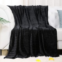 Fleece Throw Blankets SRIZIAN Black Flannel Throw Blankets 50" x60” Washable Lightweight Bedding Flannel Blanket for Couch Sofa Bed Office Throw Fleece Blankets for All Season Black 50" x 60"