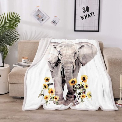 LOVINSUNSHINE Super Soft Elephant Blanket Sunflower Elephant Blanket Sherpa Throw Fleece Blanket Elephant Gifts for Teens Girls Elephant Blankets for Women 50" X 60" -