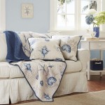 Madison Park Bayside Luxury Oversized Quilted Throw Ivory Navy Blue 60x70 Coastal Premium Soft Cozy Microfiber For Bed Couch or Sofa