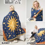 MayNest Sun And Moon Stars Hippie Throw Blanket Celestial Tapestry Double-sided Reversible Woven Cotton Home Decor Bedding Chair Couch Recliner Cover Loveseat Rug Oversized Tassels Blue Yellow 71x51