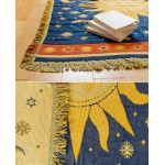 MayNest Sun And Moon Stars Hippie Throw Blanket Celestial Tapestry Double-sided Reversible Woven Cotton Home Decor Bedding Chair Couch Recliner Cover Loveseat Rug Oversized Tassels Blue Yellow 71x51