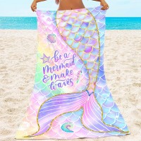Mermaid Beach Towel Mermaid Towel for Girls Pink Mermaid Tail Kids Beach Towel for Women 31" x 63" Cute Mermaid Scales Microfiber Quick Dry Sand Proof Bath Towel Gifts for Travel Pool Outdoor
