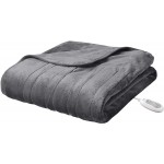 Micro-Plush Heated Blanket with Foot Pocket Grey 50x62 Inch | Soft Toe Warmers Electric Throw Blankets for Couch | 3 Heat Settings with Auto Shut-Off | 6Ft Power Cord | Washable