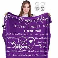 Mom Gifts Blanket for Mom Mothers Day Birthday Gifts from Daughter Unique Gifts for Mom Wife,Super Soft Throw I Love You Mom Blanket & Mom Keychain Presents Set 50"x60" Purple