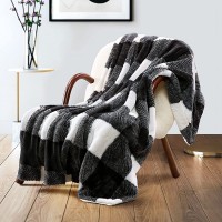 Monbix Luxury Faux Fur Throw Blankets Soft Fuzzy Warm Fluffy Throw Blankets Couch Fleece Throw Blankets Bed Cozy Machine Washable Plush Thick Comfy Buffalo Plaid Check Checkered Furry Sofa 50x60
