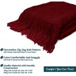 PAVILIA Knitted Throw Blanket Fringe Dark Red Wine Burgundy | Decorative Tassel Boho Farmhouse Decor Couch Bed Sofa Fall Outdoor | Woven Textured Afghan Soft Lightweight Cozy Warm Acrylic 50x60