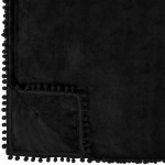 PAVILIA Pom Pom Blanket Throw Solid Black | Soft Fleece Pompom Fringe Blanket for Couch Bed Sofa | Decorative Cozy Plush Warm Flannel Velvet Tassel Throw Blanket 50x60