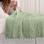 Plush Faux Fur Throw Blanket by lalaLOOM Lightweight Fluffy Reversible Blankets Comfy Soft Washable Warm Shag Accent Throws for Sofa Beds Couch Luxurious Home Bedroom Decor 65x50 Sage
