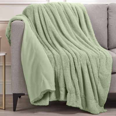 Plush Faux Fur Throw Blanket by lalaLOOM Lightweight Fluffy Reversible Blankets Comfy Soft Washable Warm Shag Accent Throws for Sofa Beds Couch Luxurious Home Bedroom Decor 65x50 Sage