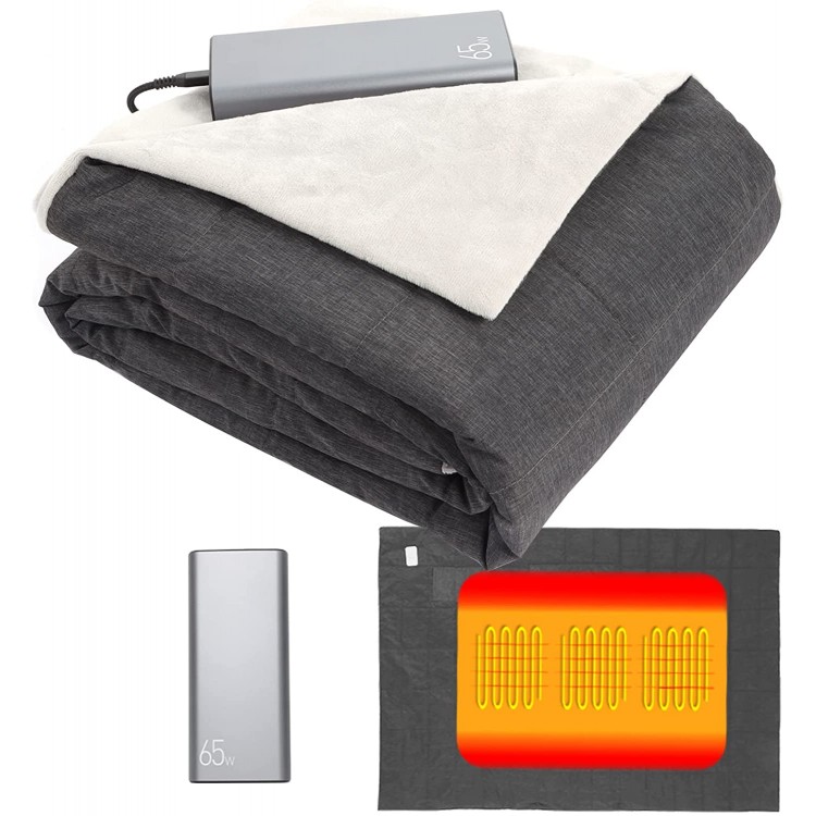 Portable Heated Blanket Battery Operated | Rechargeable Heating Electric Throws for Camping Outdoors and Travel | Cordless Body Warming Throw Blanket with Battery