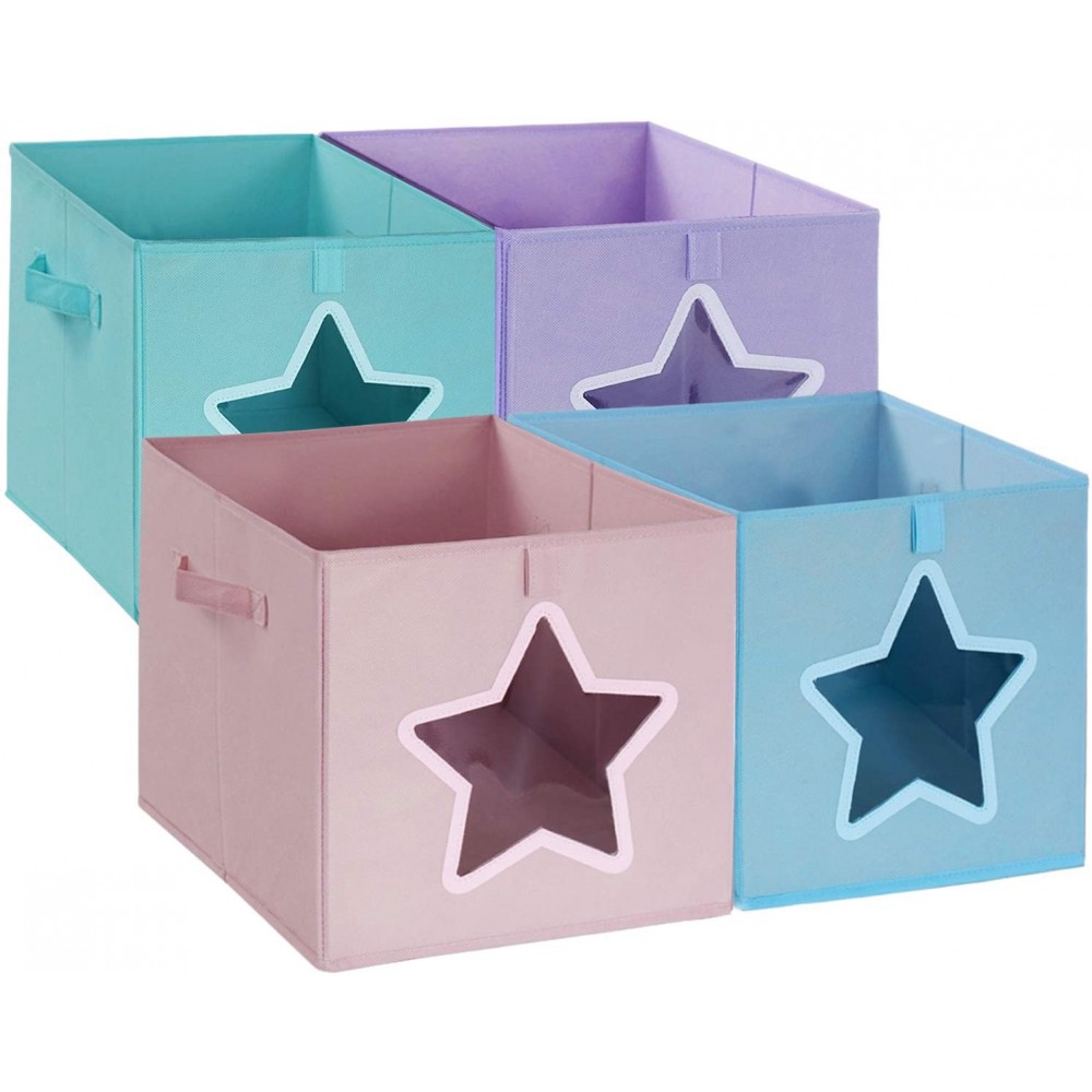11x 11 Cube Storage Bins Foldable Kids Toy Box Storage Container Organizer Baskets with Clear Star Shape Window and Handles for Pantry Closet Clothes Home Office Bedroom.