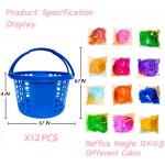 12+12 PCS Plastic Easter Eggs Baskets with Handles Basket Grass for Kids Candy Hunting,Colorful Round Buckets Easter Baskets Bulk for Festival Party