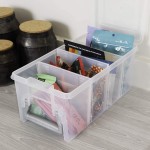 AB Designs 6925ABD Semi Satchel with Removable Dividers Stackable Home Storage Organization Container Clear with Sliver Latches and Handle