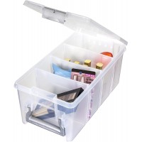 AB Designs 6925ABD Semi Satchel with Removable Dividers Stackable Home Storage Organization Container Clear with Sliver Latches and Handle