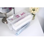 AB Designs Bin Pack [6] Long Home Organizer Storage Boxes with Lids Translucent Clear