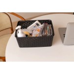 Aebeky Plastic Storage Basket,Medium Weave Basket Organizer,4-Pack Black