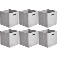 Basics Collapsible Fabric Storage Cubes with Oval Grommets 6-Pack Light Grey