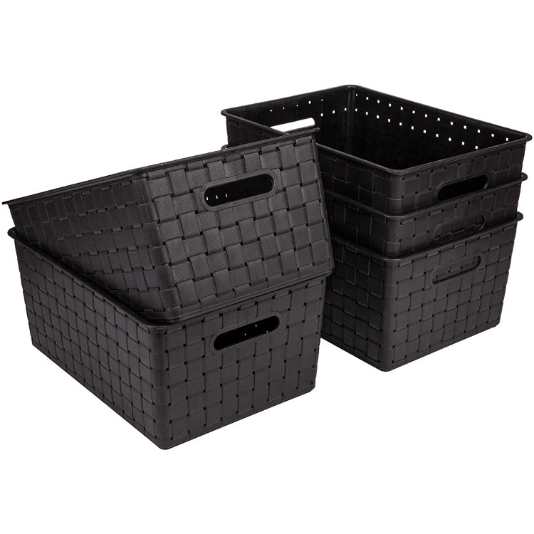 Bekith 5 Pack Woven Plastic Storage Basket Woven Basket Bin 10" L x 7" W x 4.4" H Black