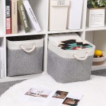 Bidtakay Baskets Set of 2 Shelf Baskets for Clothes 16" X 12" X 12" Collapsible Canvas Linen Storage Basket with Handles Large Storage Bins Fabric Baskets for Organizing ClosetWhite&Grey