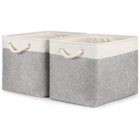 Bidtakay Baskets Set of 2 Shelf Baskets for Clothes 16" X 12" X 12" Collapsible Canvas Linen Storage Basket with Handles Large Storage Bins Fabric Baskets for Organizing ClosetWhite&Grey