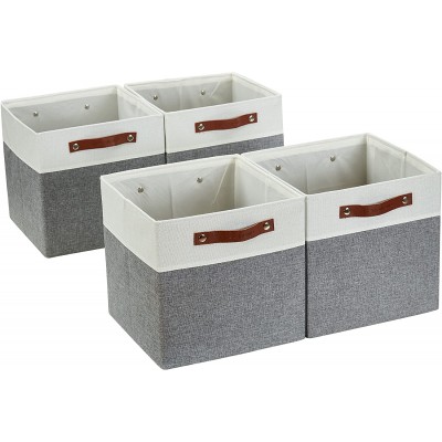 DECOMOMO Cube Storage Bins | Fabric Storage Cubes Closet Organizer Cubby Bins for Shelves Cloth Nursery Decorative Basket with Handles Grey and White 11 x 11 x 11 inch