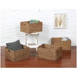 eHemco Rectangular Water Hyacinth Storage Baskets with Iron Wire Frame Natural Set of 4