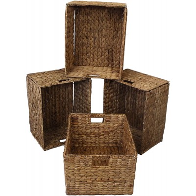 eHemco Rectangular Water Hyacinth Storage Baskets with Iron Wire Frame Natural Set of 4