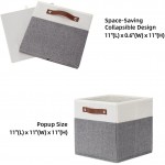 Fabric Cube Storage Bins Baskets 11x11 Cube Storage Bins Set of 4 Foldable Storage Cube Bin Baskets for Shelves with Handles Bins for Cube Organizer Home Toy Nursery Closet BedroomWhite Gray