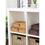 Flat Seagrass Storage Bins with Lid Small Wicker Basket Shelf Wardrobe Organizer Set of 2