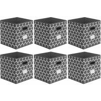 Foldable Cube Storage Bins 11x11 inches Fabric Storage Bin Baskets Box Organizer with Labels and Dual Plastic Handles for Shelf Closet Nursery Set of 6 Grey