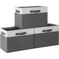 GhvyenntteS Storage Bins [3-Pack] Large Foldable Storage Baskets for Shelves Sturdy Fabric Cube Storage Boxes with 3 Handles for Closet Nursery Cabinet Living Room Grey 15" x 11" x 9.6"