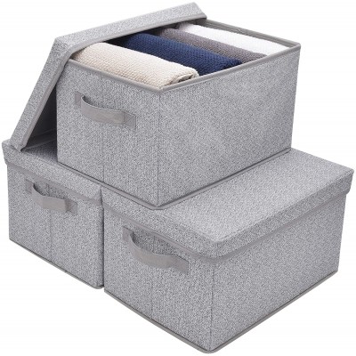 GRANNY SAYS Large Storage Baskets Gray Storage Bins with Lids Closet Bins for Organization 3-Pack