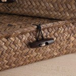 Hipiwe Set of 2 Flat Woven Wicker Storage Bins with Lid Natural Seagrass Basket Boxes Multipurpose Home Organizer Bins Boxes for Shelf Organizer Coffee Coffee