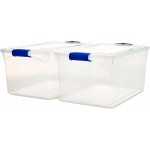 Homz Plastic Storage Modular Stackable Storage Bins with Blue Latching Handles 66 Quart Clear 2-Pack