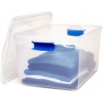 Homz Plastic Storage Modular Stackable Storage Bins with Blue Latching Handles 66 Quart Clear 2-Pack