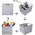 HOONEX Large Foldable Storage Bins Linen Fabric 2 Pack with Wooden Carry Handles and Sturdy Heavy Cardboard for Home Office Car Nursery Light Grey