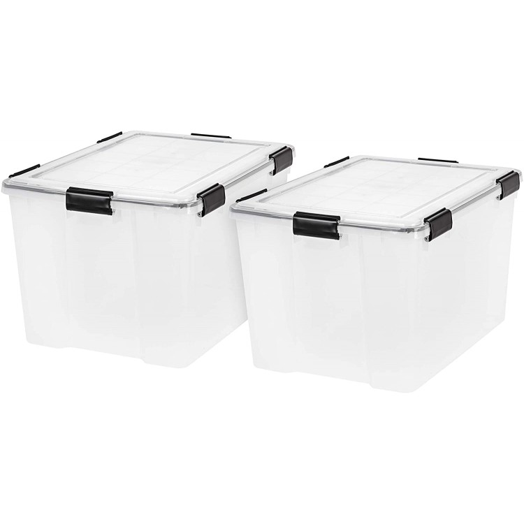 IRIS USA 74 Quart Weathertight Plastic Storage Bin Tote Organizing Container with Durable Lid and Seal and Secure Latching Buckles 2 Pack