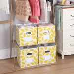 MAX Houser Fabric Storage Bins Cubes Baskets Containers with Dual Plastic Handles for Home Closet Bedroom Drawers Organizers Foldable Set of 4 Yellow